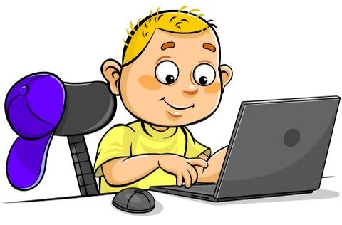 Boy with laptop Stock Illustration