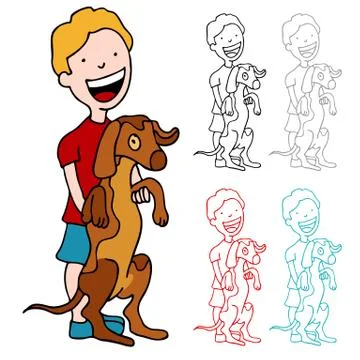 Boy with a large puppy Stock Illustration