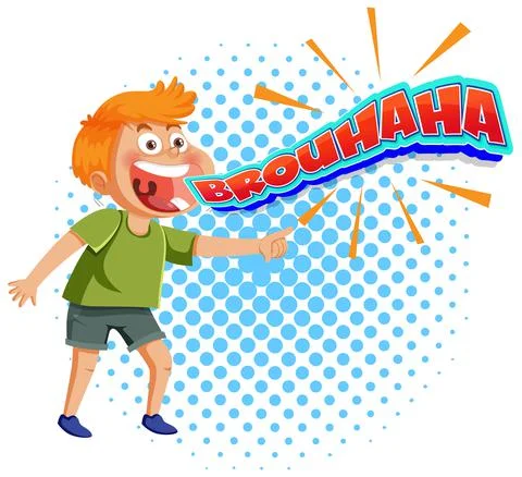 Boy laughing with the text brouhaha expression Stock Illustration