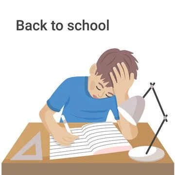 A boy learn on the desk isolated vector illustration. Stock Illustration
