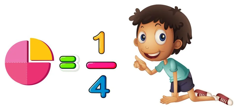 Boy learning fraction on white background Illustrazione stock