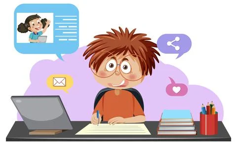 A boy learning at home Stock Illustration