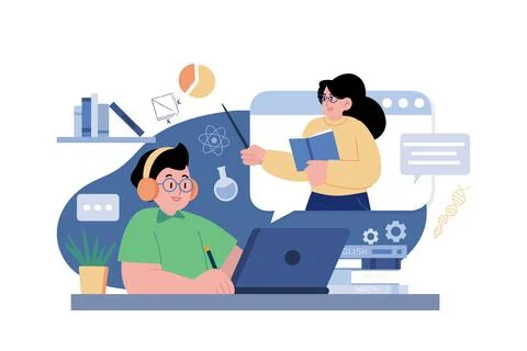 Boy Learning From Home Illustration concept. A flat illustration isolated o.. Illustrazione stock