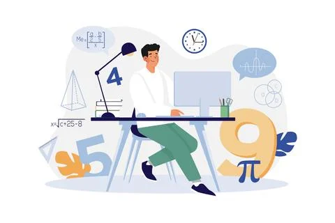 Boy Learning Math In Online Class Stock Illustration