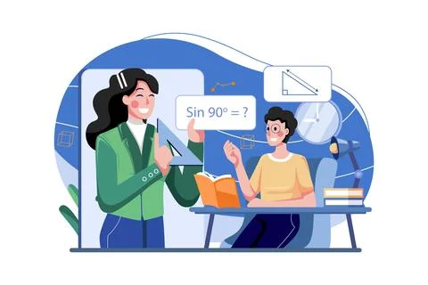 Boy Learning Math In Online Class Stock Illustration