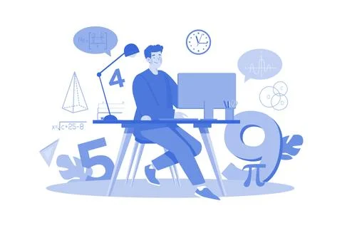 Boy Learning Math In Online Class Stock Illustration