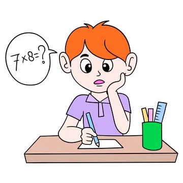 Boy is learning multiplication math, doodle icon image kawaii Illustrazione stock
