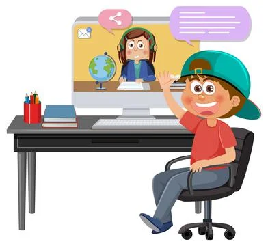 A boy learning online at home Stock Illustration