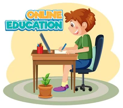 A boy learning online at home Stock Illustration