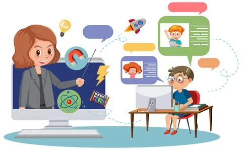 A boy learning online vector Stock Illustration