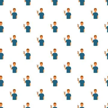 Boy learning physics with horseshoe magnet repeating pattern Stock Illustration