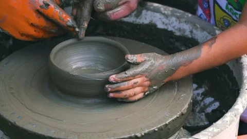 Boy learning the pottery craft Stock Footage 96160870