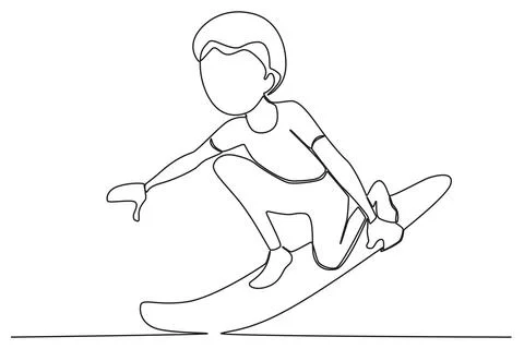 A boy learning to surf on the beach Stock Illustration