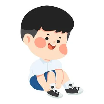 Boy Learning to Tie Shoelaces Stock-Illustration