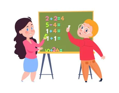 Boy learns count. Arithmetic lesson for toddlers, children play in school Stock Illustration
