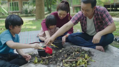 Boy learns how to make natural compost. Stock-Footage 179375575