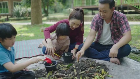 Boy learns how to make natural compost. Stock Footage 179375953