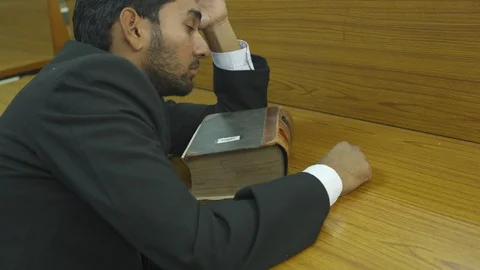 Boy at library,tensed,tired 4k Stock Footage 124490861