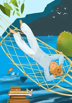 Boy lies in a hammock Stock Photos