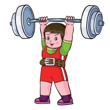 Boy lifted a heavy barbell Stock Illustration