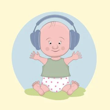 The boy listens to music Stock Illustration