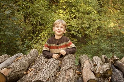 Boy with logs  Stock Photos
