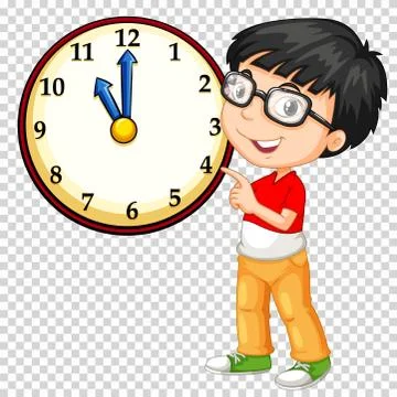 Boy looking at clock on transparent background Stock Illustration