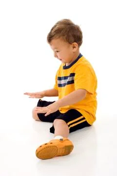Boy looking down Stock Photos