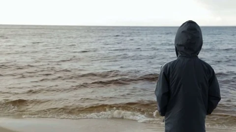 Boy looking at the sea, rear view Stock Footage 76940190