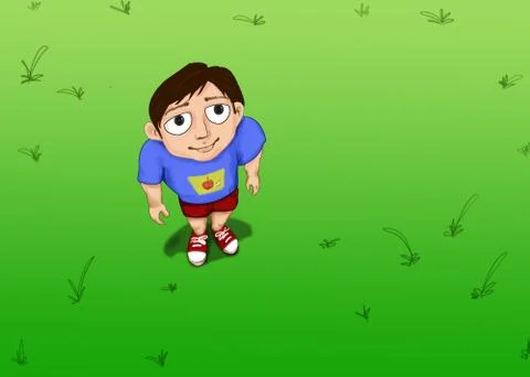 Boy looking up standing on green grass Stock Illustration