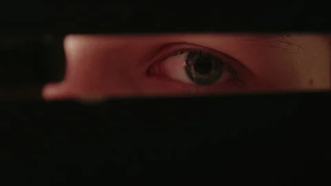 A boy looking through a door crack 動画素材 236089346