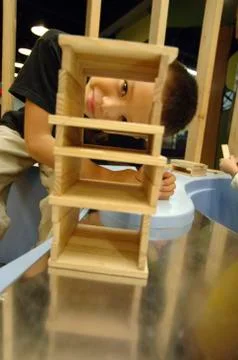 Boy Looking Through Structure, Portland Children's Museum, Portland, Oregon, USA Stock Photos