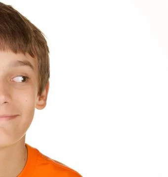 Boy looking at white copyspace Foto stock