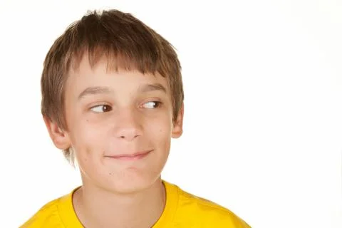 Boy looking into white copyspace Stock Photos