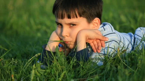 Boy Lying in the Grass Stock Footage