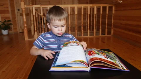 Boy lying on the grass reading a kids book Stock Footage 54589203