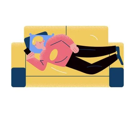 Boy lying on sofa with smartphone during quarantine and pandemic of coronavirus Stock Illustration