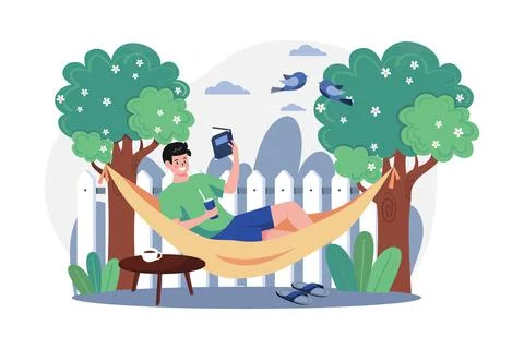 Boy Lying On The Tree Swing Stock Illustration