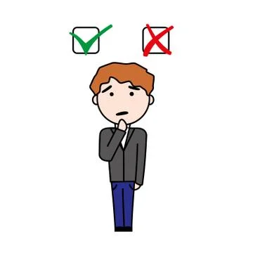 Boy makes decision beetween yes or no question Illustrazione stock