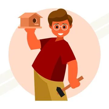 Boy-making-birdhouse Stock Illustration