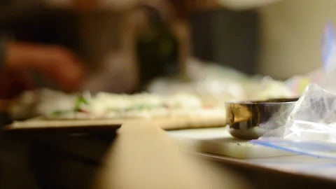 Boy Making Pizza at Home Stock Footage 86296219