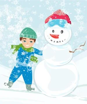Boy making snowman Stock Illustration
