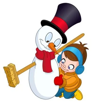 Boy making snowman Illustrazione stock