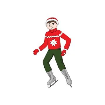 Boy (man) in Ice skates. Vector color illustration Stock Illustration