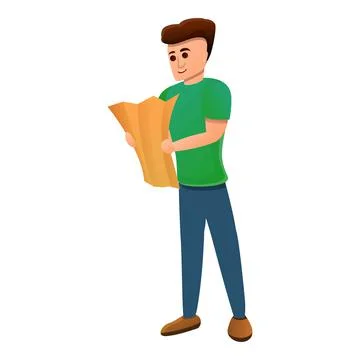 Boy map excursion icon, cartoon style Stock Illustration