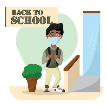 Boy in mask at school. Vector Stock Illustration