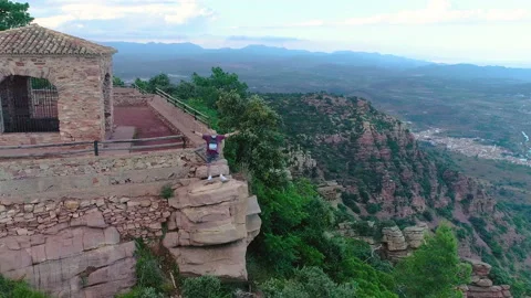 Boy with mask trying to fly free with drone side flight Stock Footage 138895459
