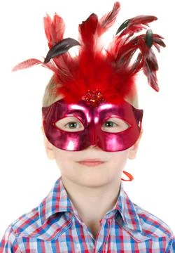 The boy in the masquerade mask with feathers Stock Photos