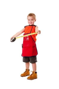 Boy with measuring tape Foto stock