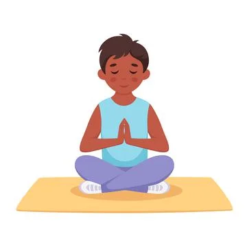 Boy meditating in lotus pose. Stock Illustration